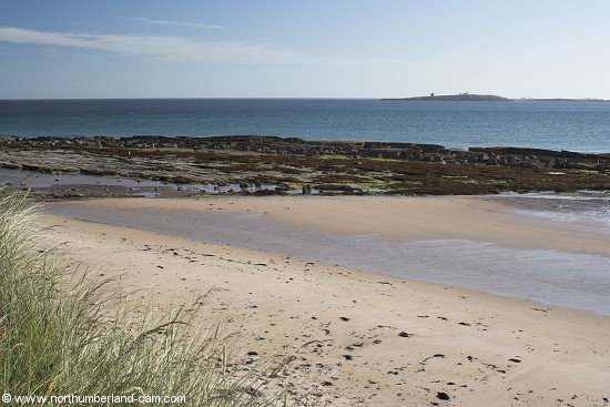 View from St. Aidan's dunes across the beach to the Farne Islands.
